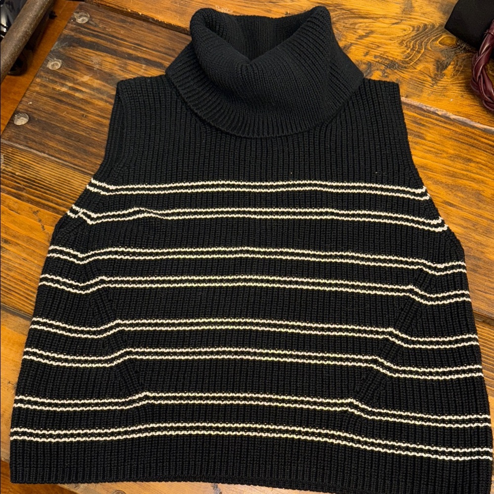 French Connection Mozart Black/White Striped Turtleneck Sweater. Like new. L